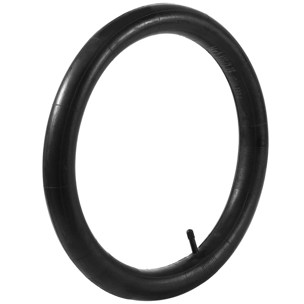 Black inner tube ring with straight valve stem, angled view