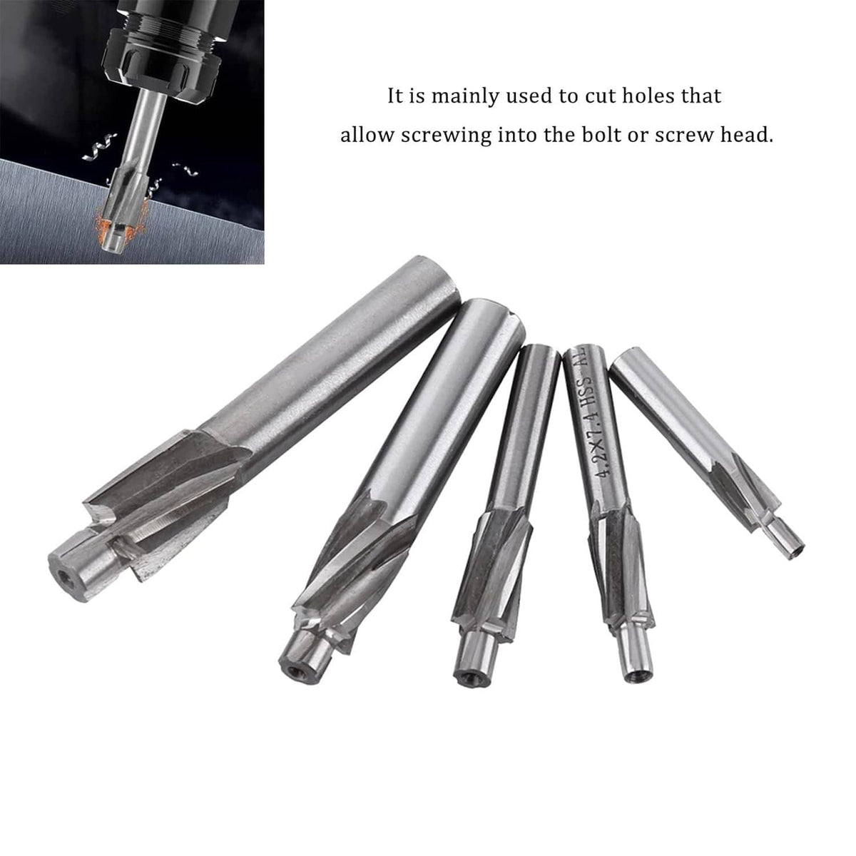 Counterbore drill bit set with tapered cutting teeth and straight shanks