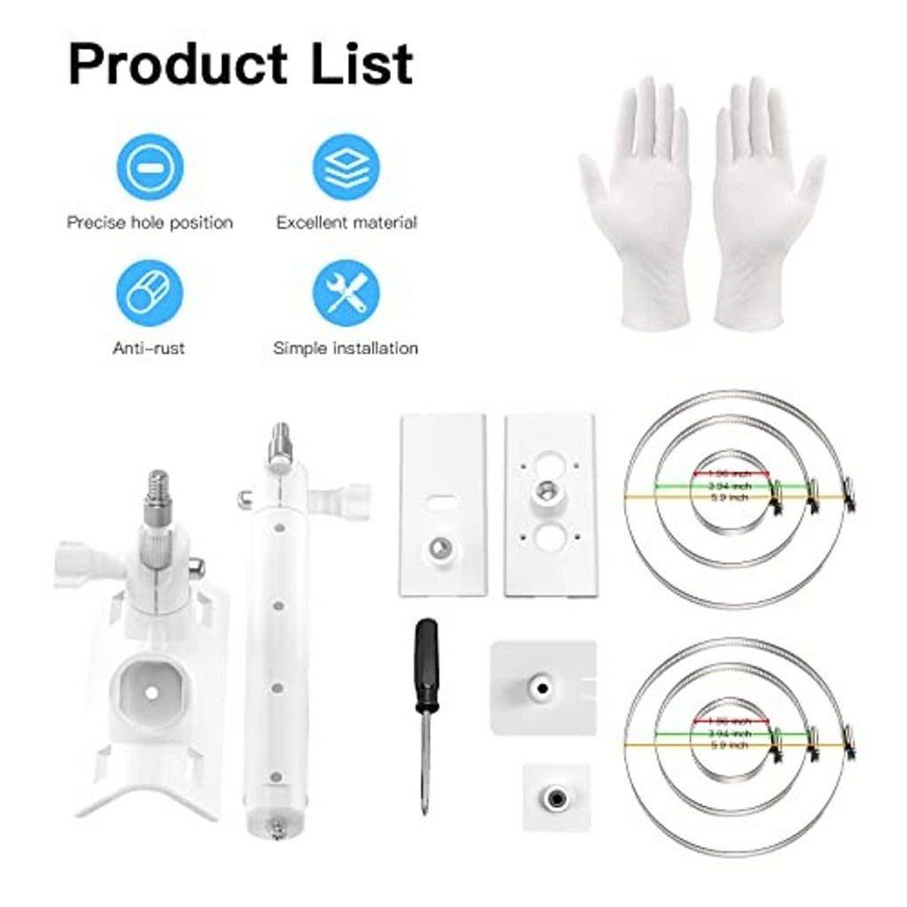 White pole mounting bracket accessories set with screws, anchors, and cable ties