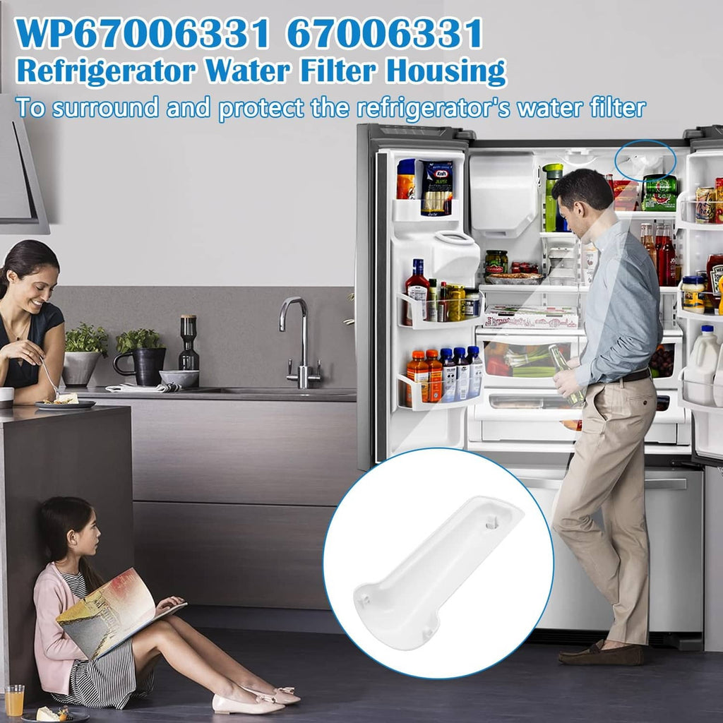 White refrigerator water filter housing lid replacement with snap-on fit