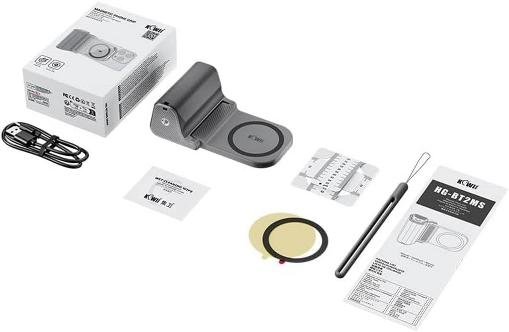 Gray magnetic phone grip kit with accessories, lanyard, and metal mounting ring