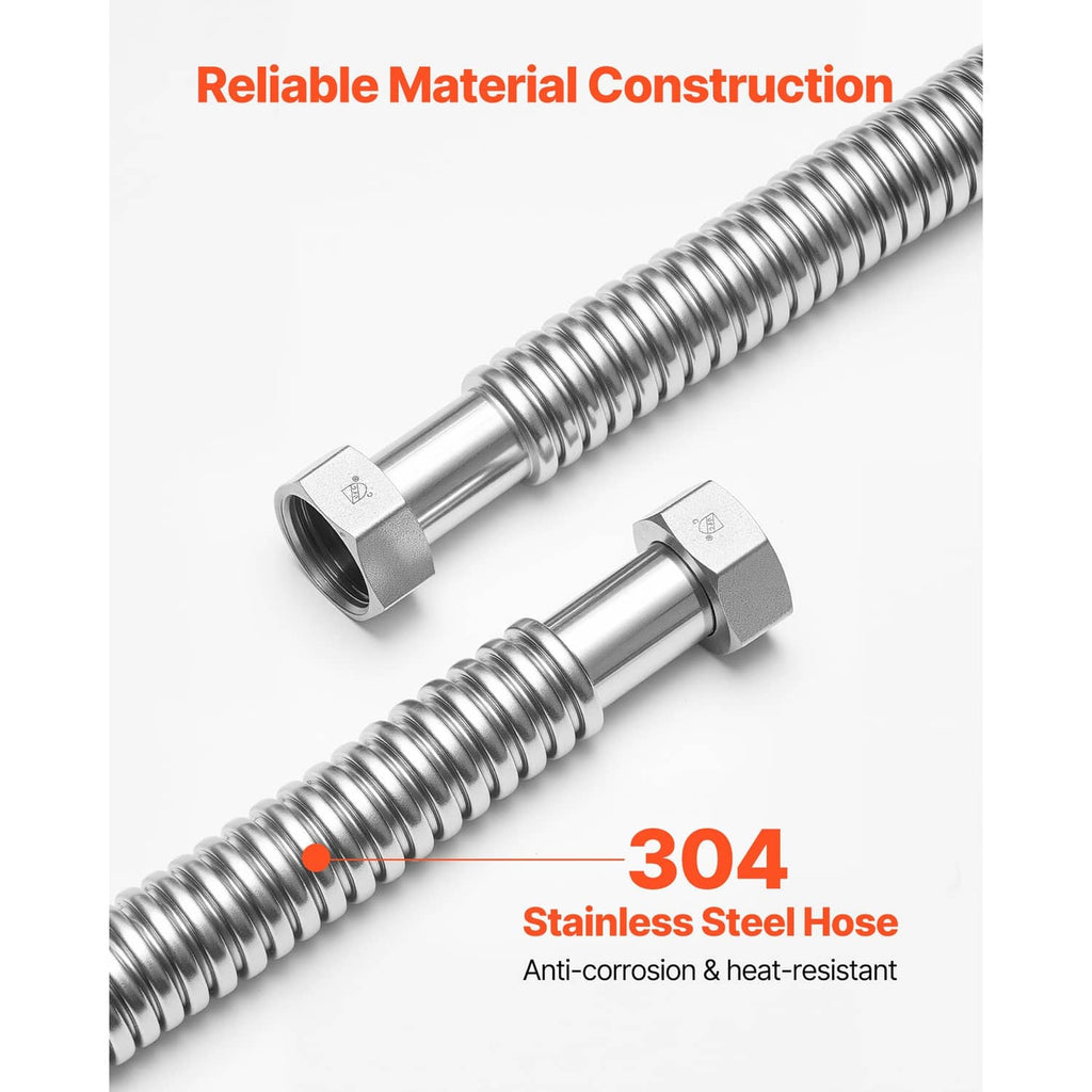 304 stainless steel corrugated flex hoses with hex connectors and smooth end nipples