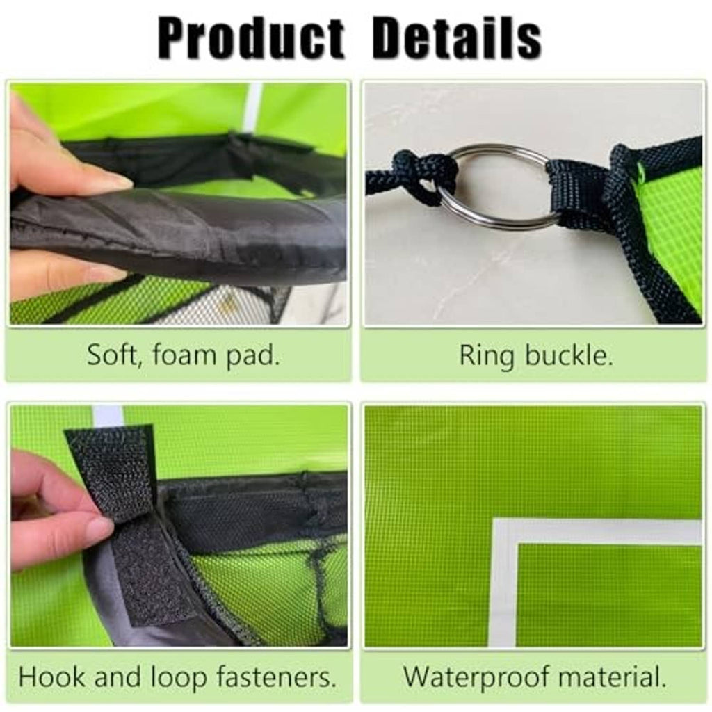 Green trampoline hoop with black foam pad, ring buckle, hook-and-loop fasteners