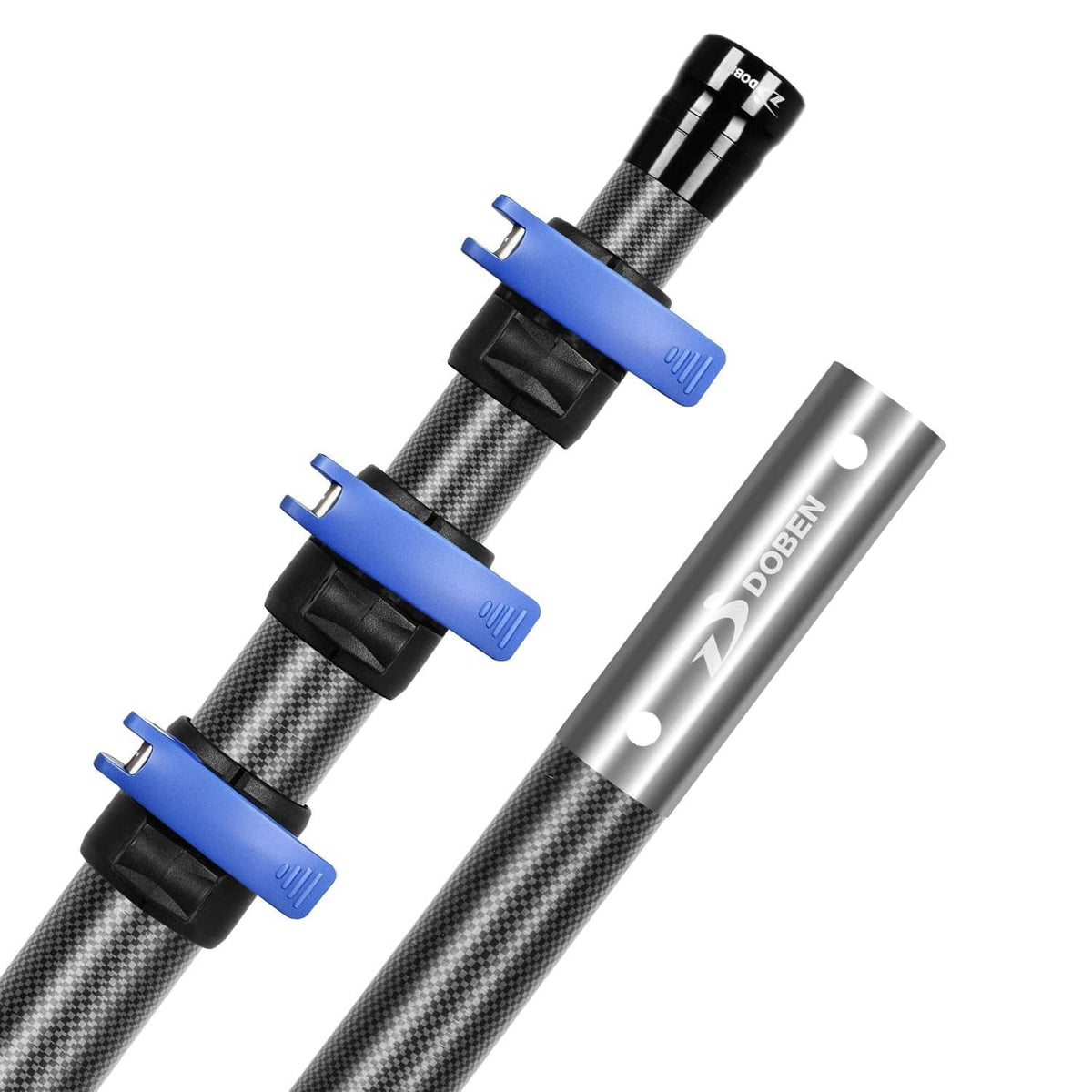 12 ft carbon fiber telescopic pool pole with black-and-blue quick-lock sections