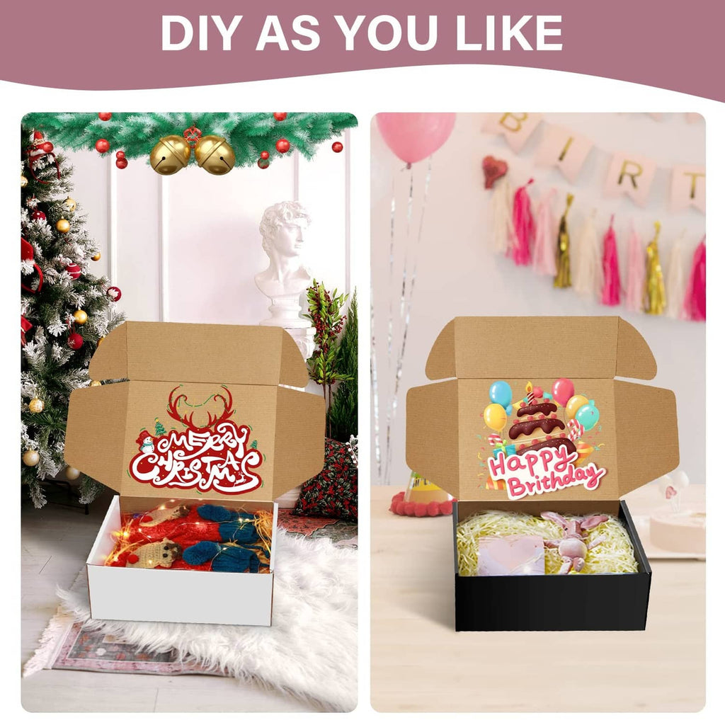 Corrugated shipping box with brown lid for DIY gifts, one box open