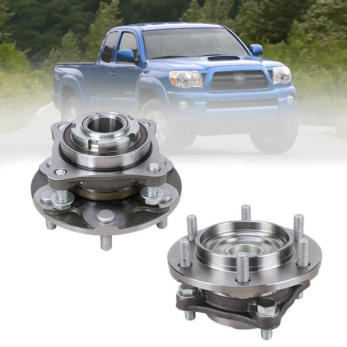 Front wheel hub bearing assemblies with flange and threaded studs, chrome steel finish