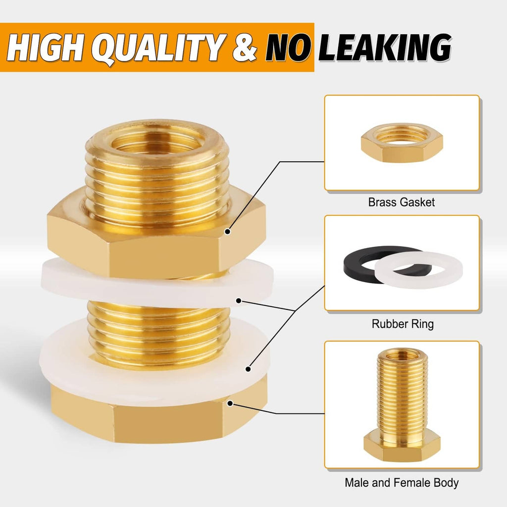 Brass bulkhead fitting with integrated gasket and rubber ring, female threaded ports