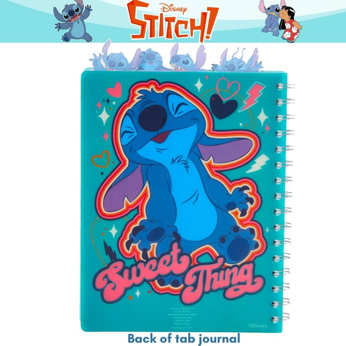 Teal Stitch spiral journal back cover with “Sweet Thing” graphic and spiral rings.