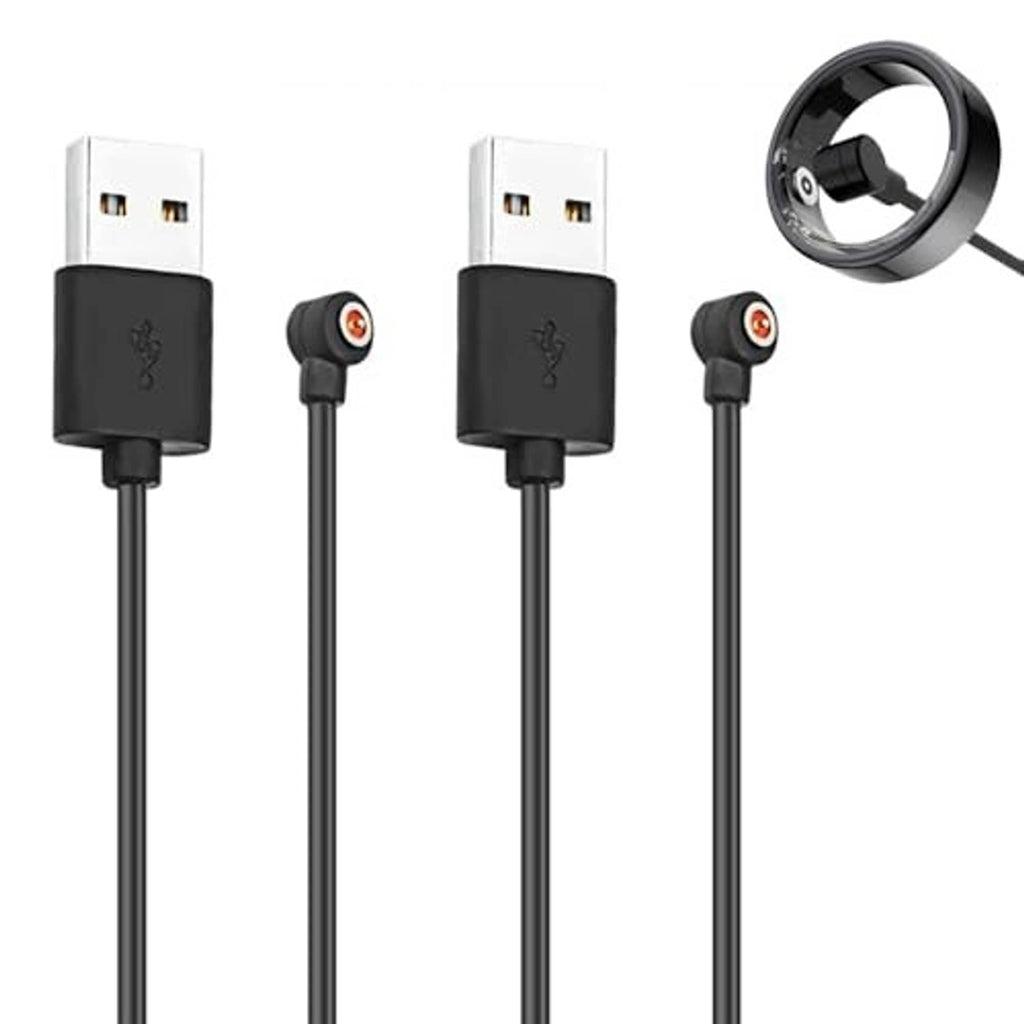 2-pack smart ring charger cable, black USB-A ends with magnetic connector tips