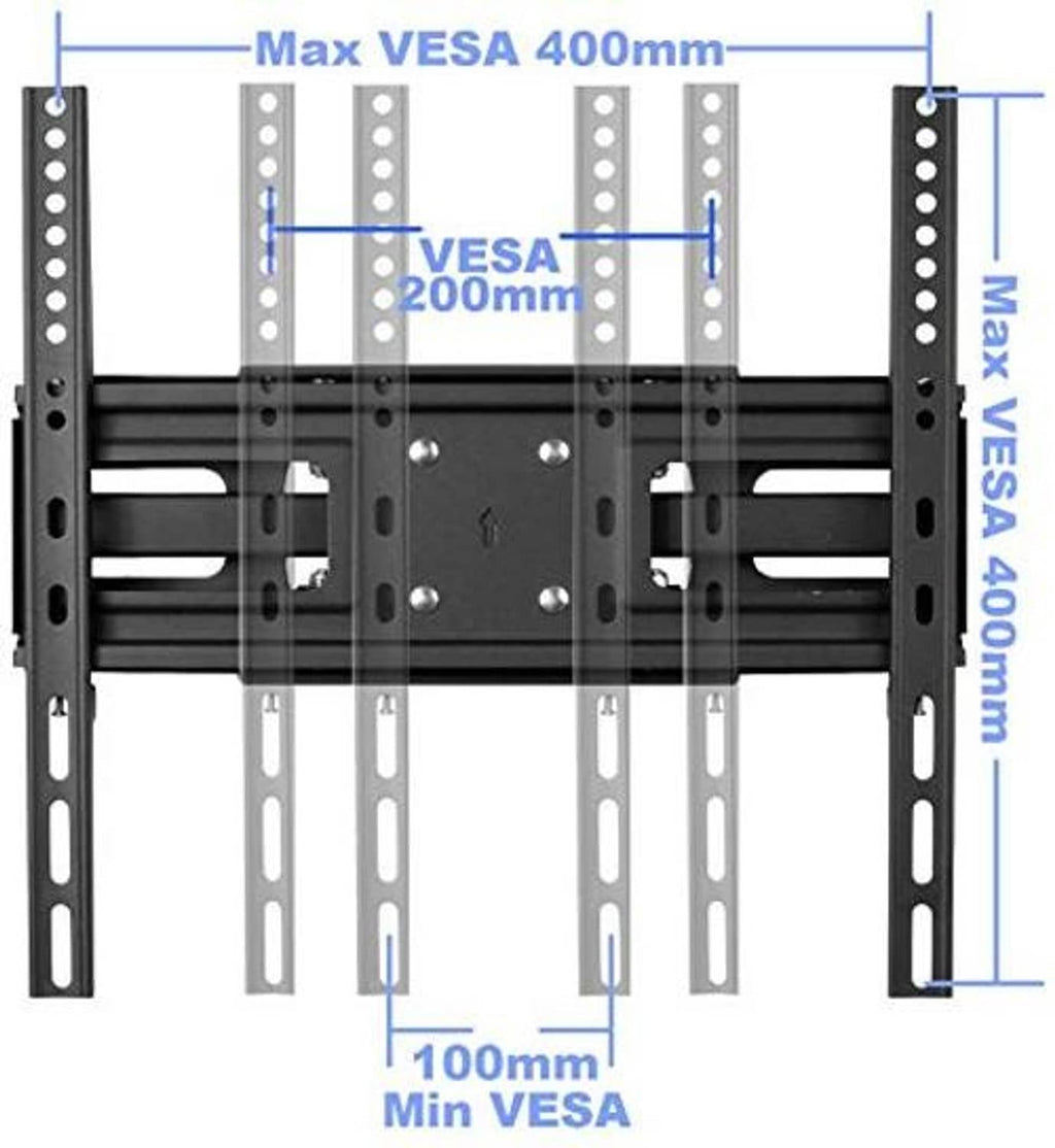 TV wall mount bracket with VESA-compatible hole pattern on adjustable rails