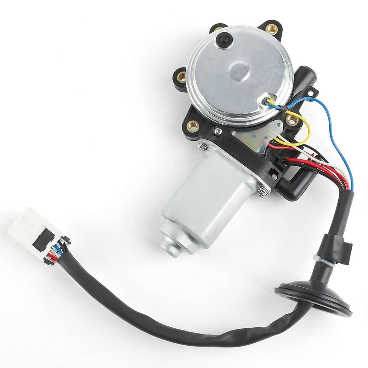 Front window lift motor showing round metal actuator cap and black cable