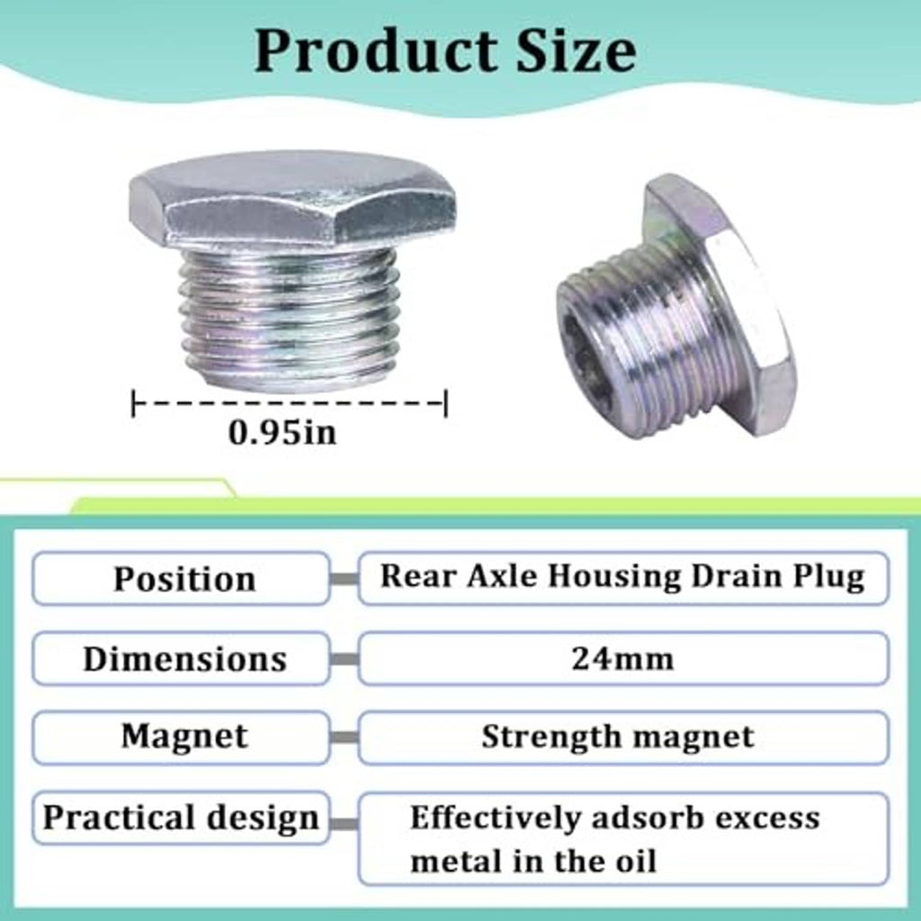 Rear axle drain plug with sealing ring and visible thread and hex head