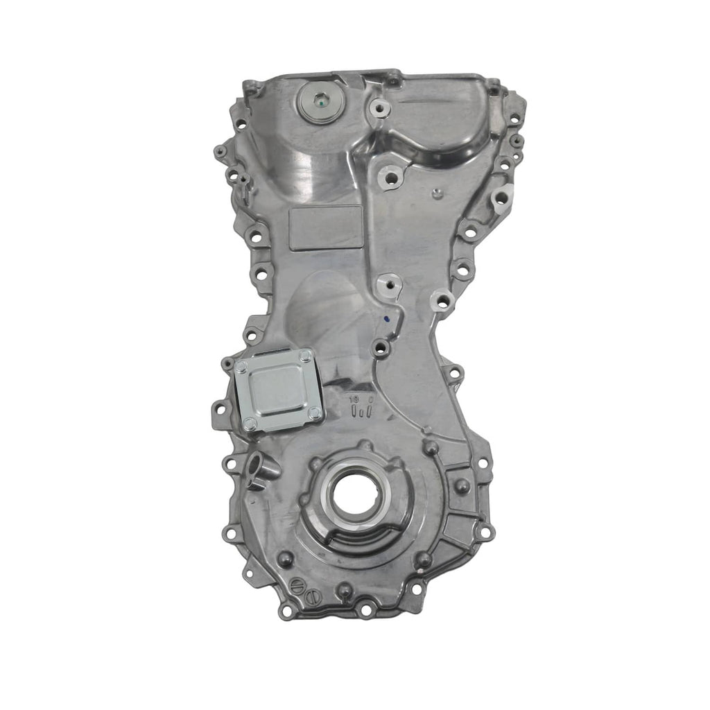 Oil pump housing assembly with round opening near bottom, cast metal with mounting points