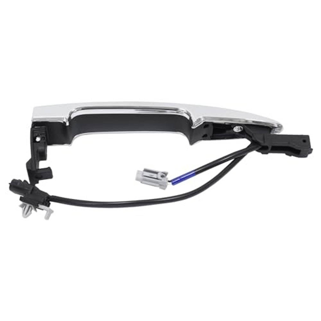 Chrome exterior door handle with keyless entry wiring and sensor mounting bracket