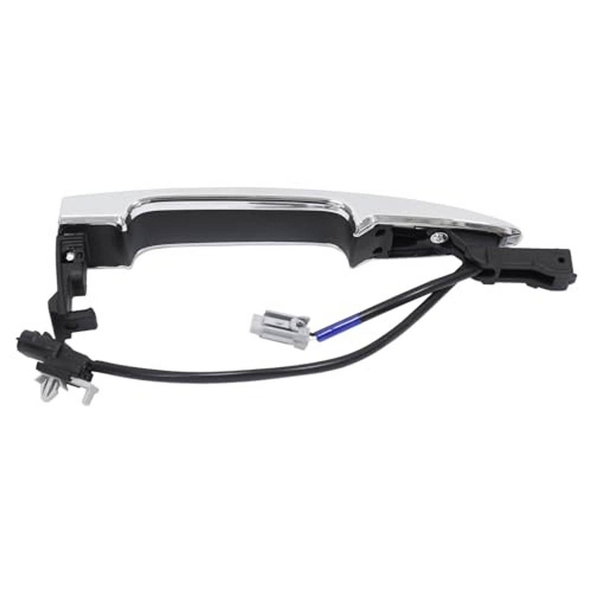 Chrome exterior door handle with keyless entry wiring and sensor mounting bracket