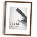 Walnut wood 11x14 photo frame with white mat and clear front glass