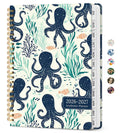 Spiral-bound 2026-2027 academic planner cover with blue and teal octopus pattern