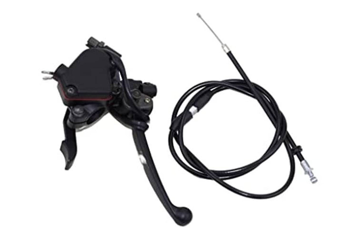 Thumb throttle control with dual brake lever and black cable bundle