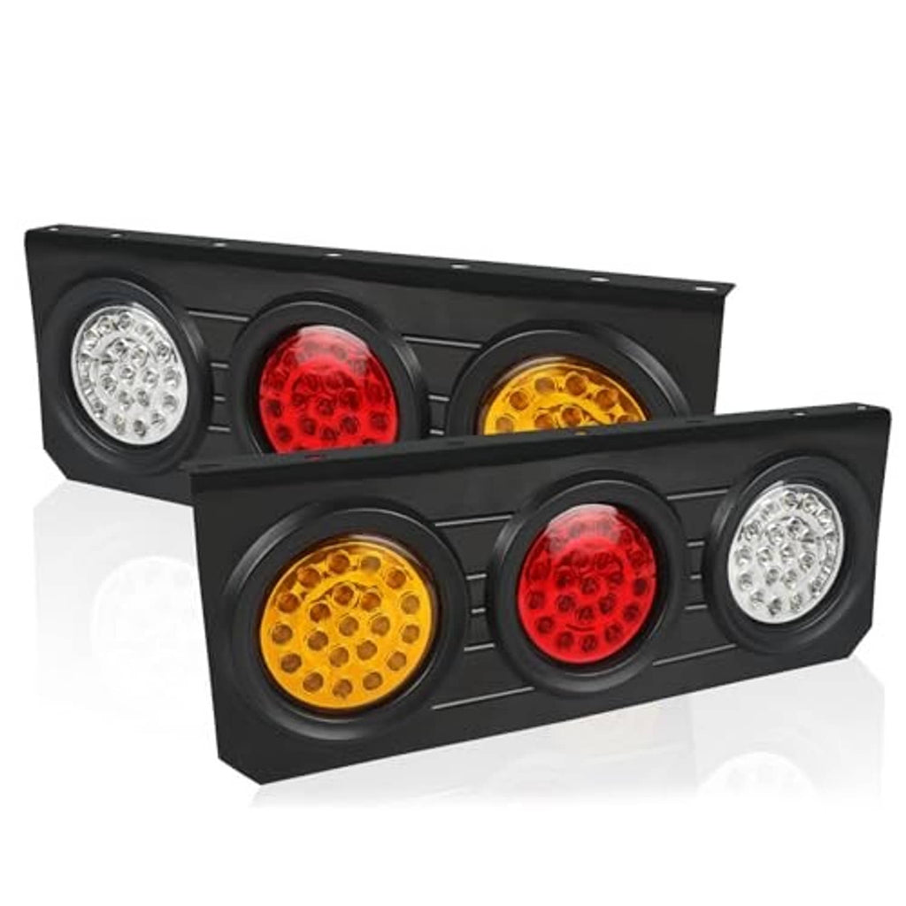 Set of two LED trailer tail light bars with black housings and red, yellow, white lenses