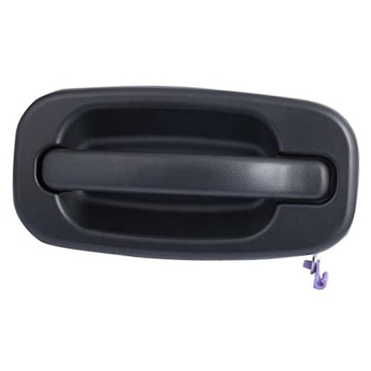 Front exterior door handle, dark textured black finish, no key hole