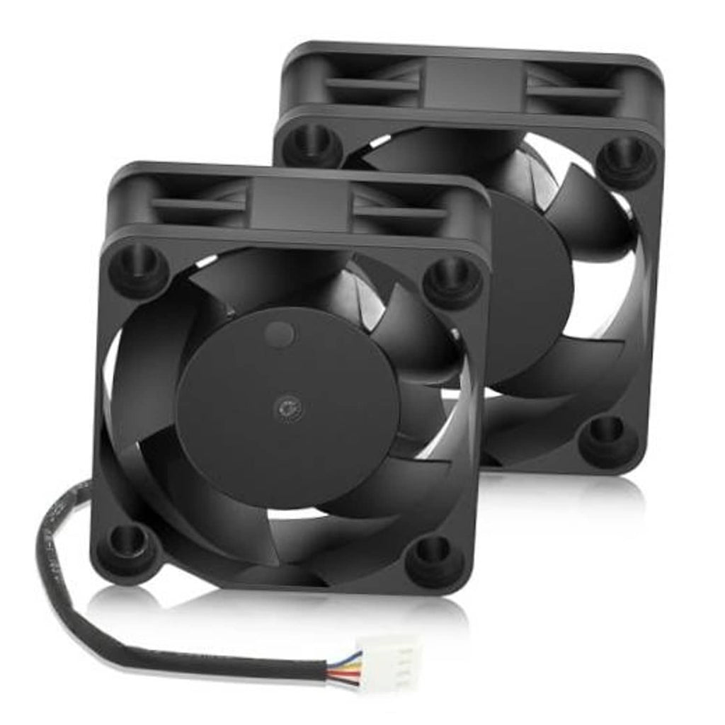 Black 40mm square PWM PC cooling fan set with dual blades and attached 4-pin cable