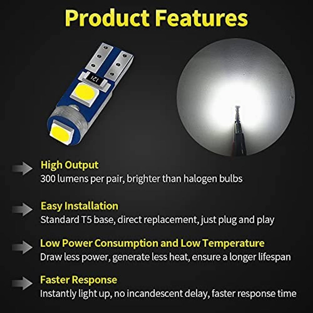 T5 LED bulb with yellow SMD chip on blue circuit board base