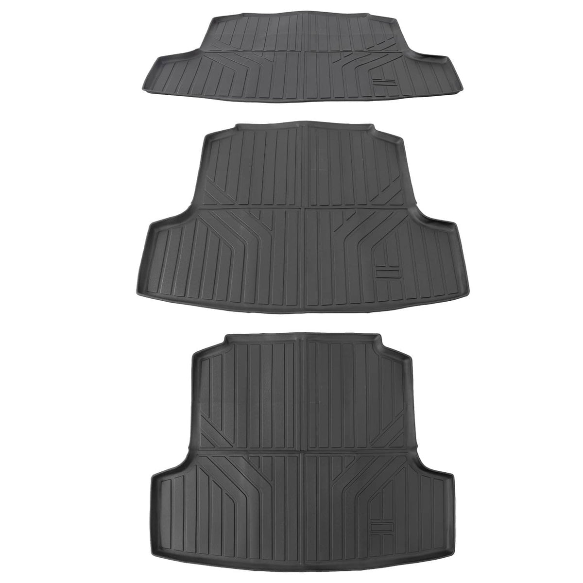 All-weather TPE floor mats and cargo liner stack, black with raised channels