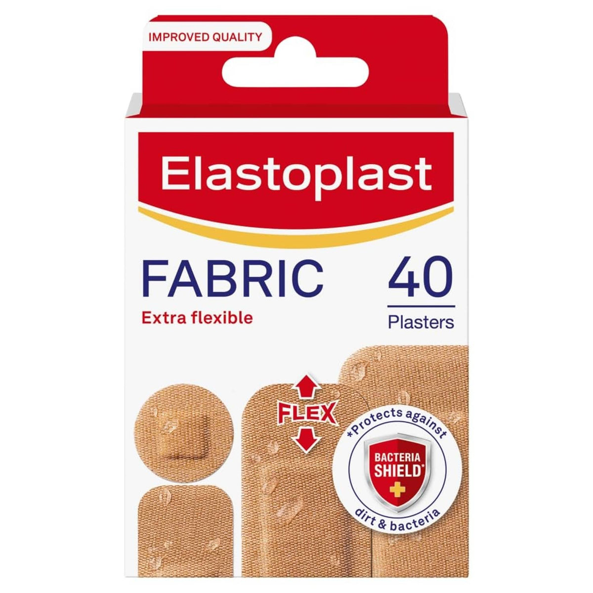 Elastoplast fabric plasters box, 40 extra flexible, dark beige fabric adhesive bandages