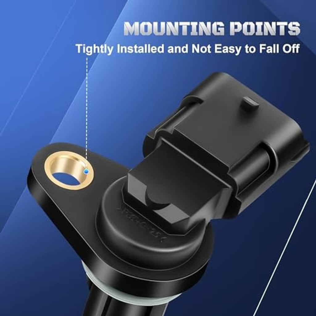 Camshaft position sensor with gold mounting ring and locking tab on black body