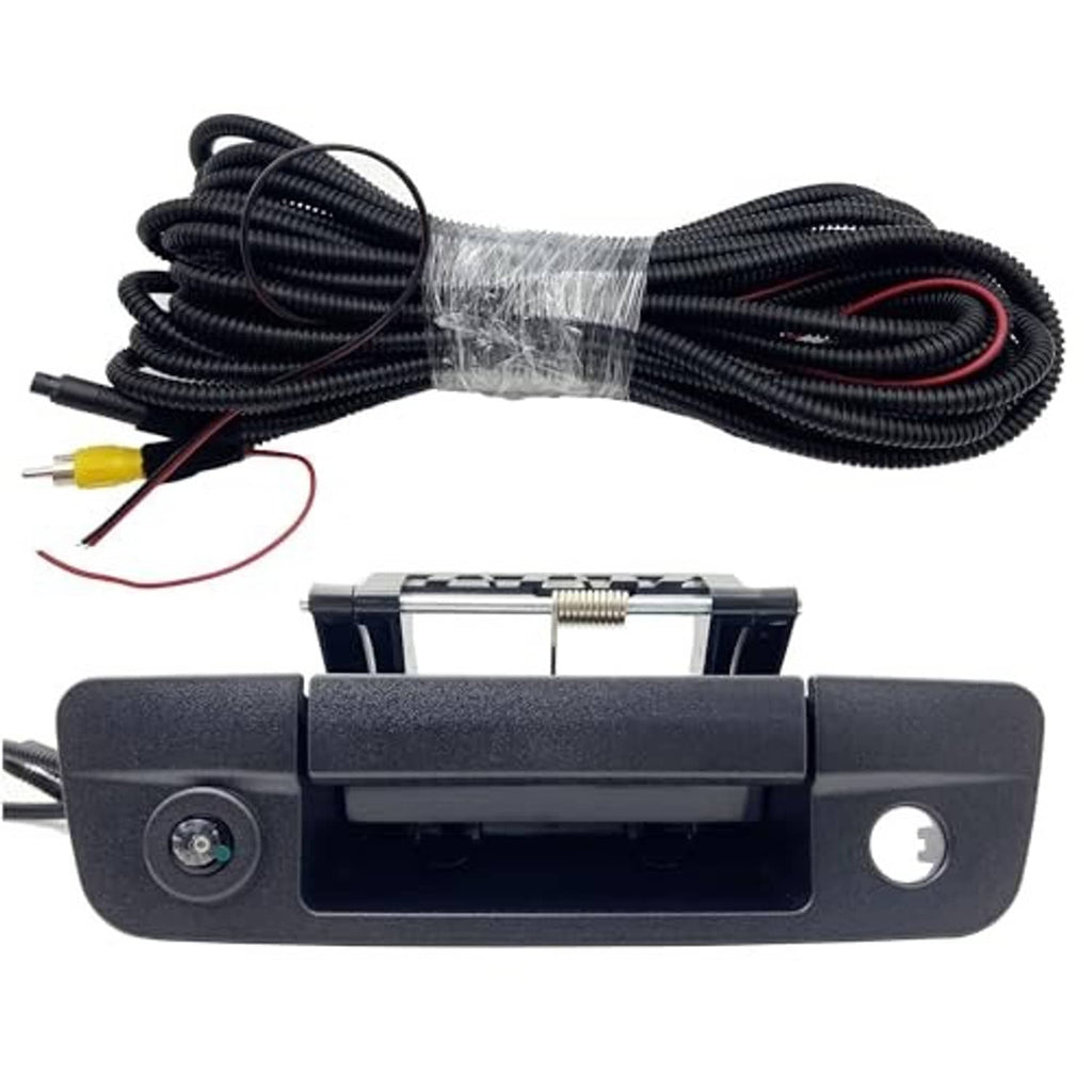 Black tailgate handle backup camera kit with bundled wiring harness
