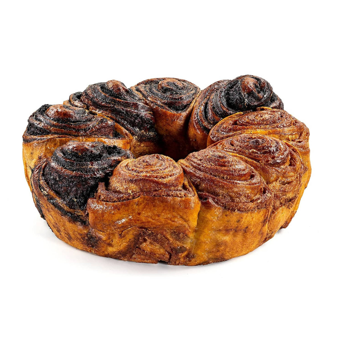 Chocolate and cinnamon babka cake with dark chocolate and caramel swirls