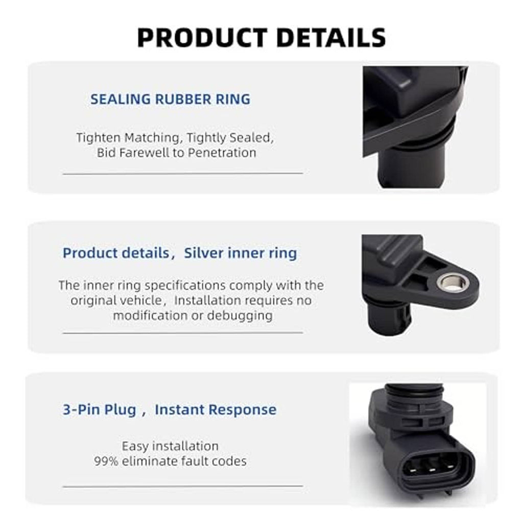 Camshaft position sensor with sealing rubber ring, silver inner ring, and 3-pin plug