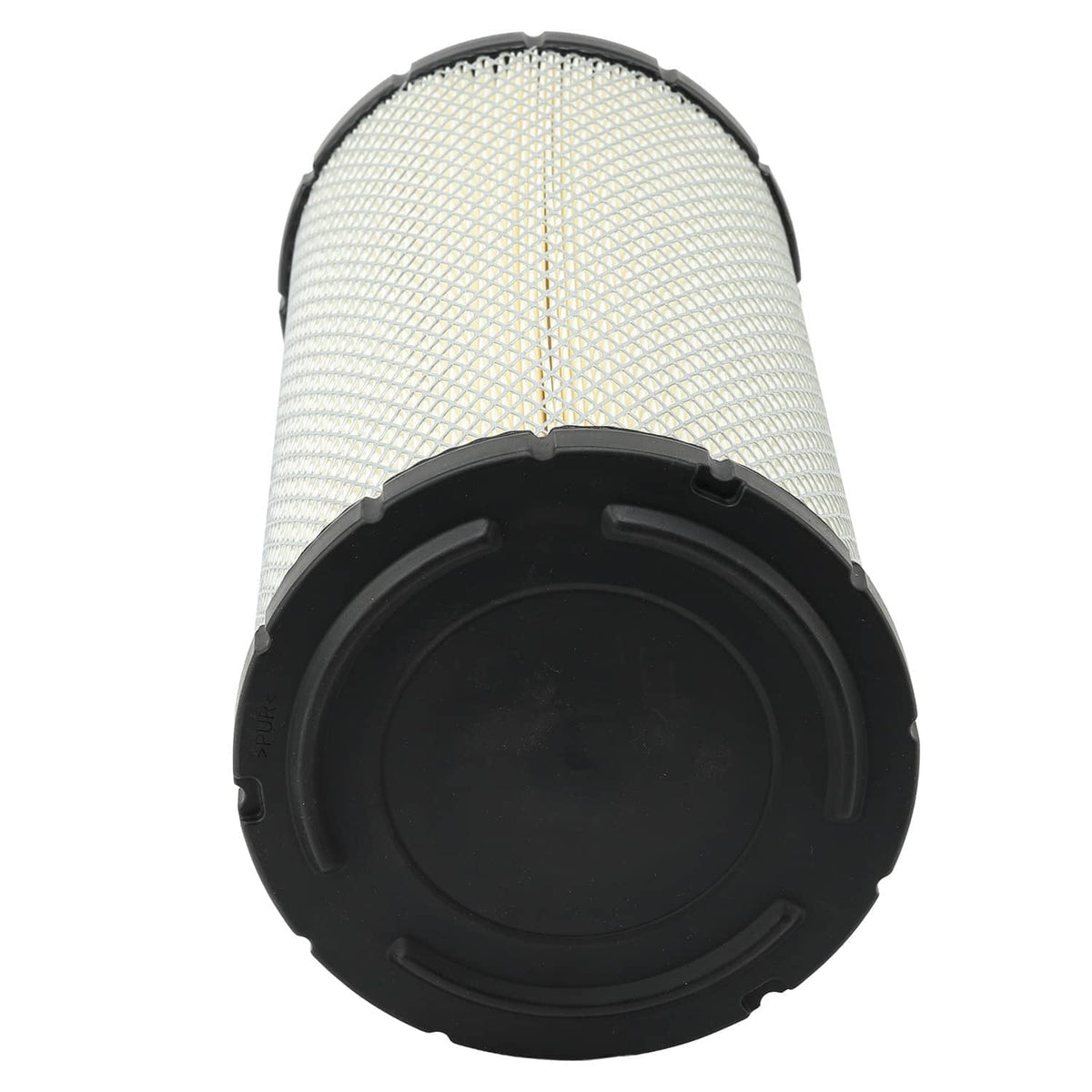 White air filter cartridge close-up with black circular base and pleated core