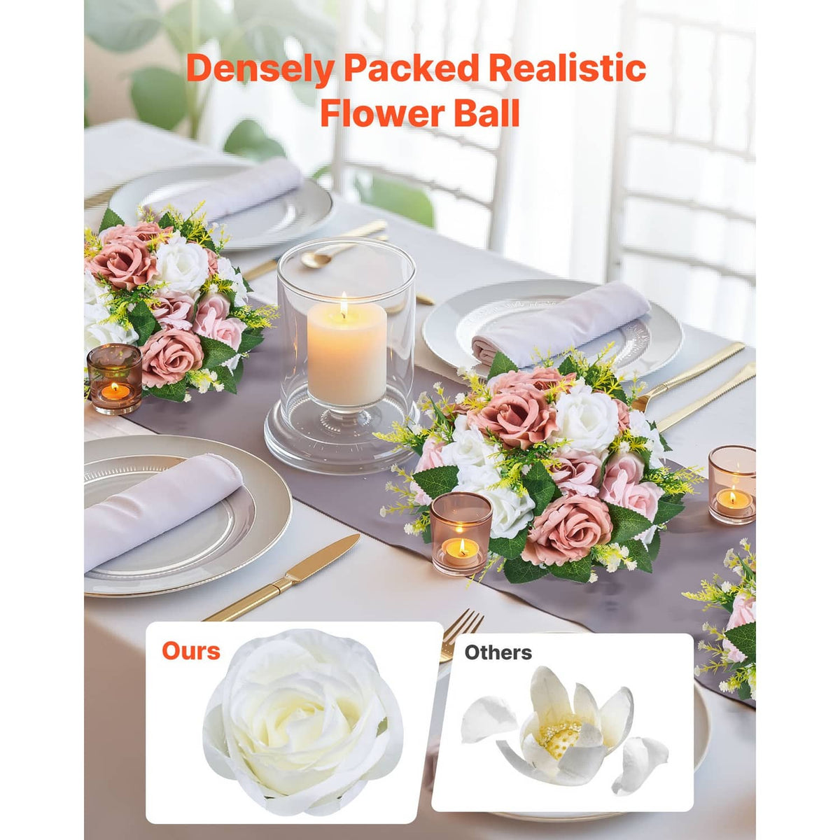 Uimoso artificial floral ball centerpiece with pink and white blooms on a stand