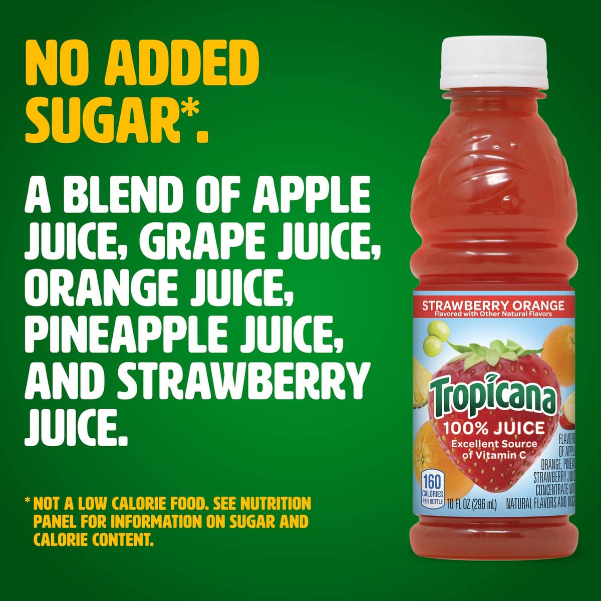 Tropicana Strawberry Orange 10 fl oz juice bottle with back-label design