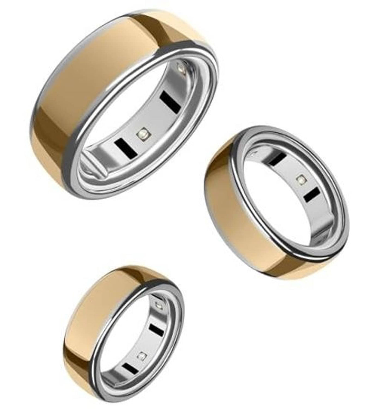 Silver ring cover set of three, inner sensor windows visible, top and side angles