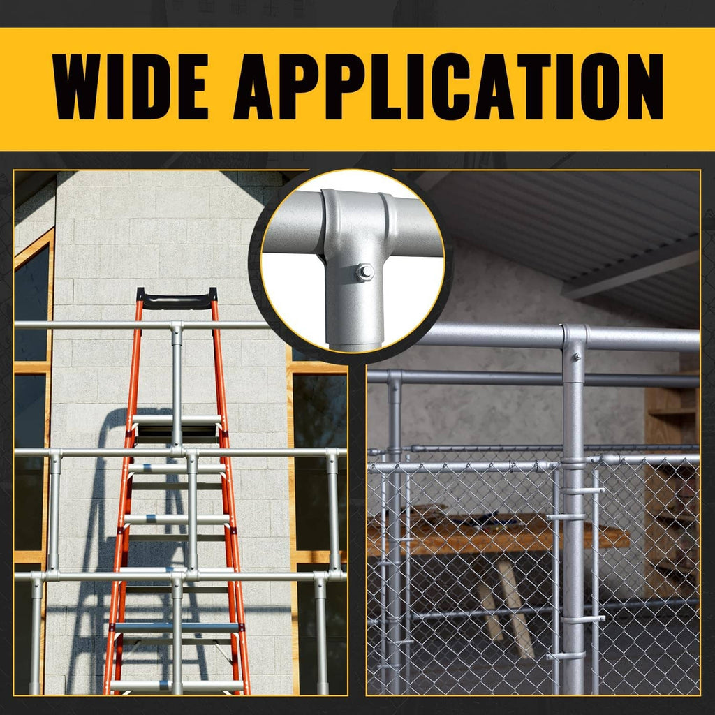 Galvanized end rail clamp on chain link fence top rail, securing pipe end
