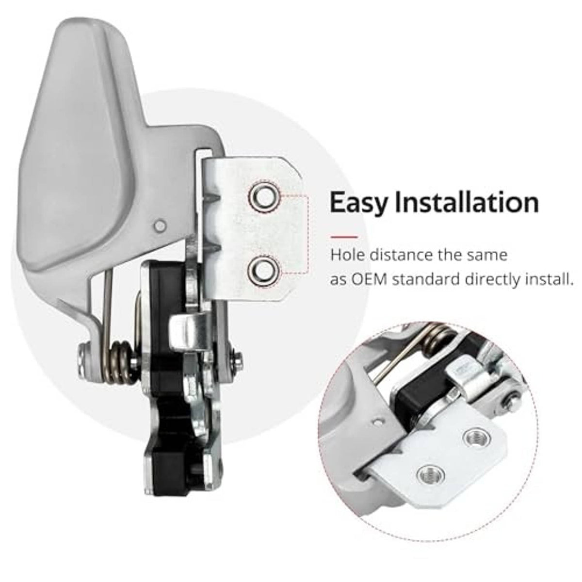 Door latch lock with gray handle, black latch, and two-bolt mounting plate