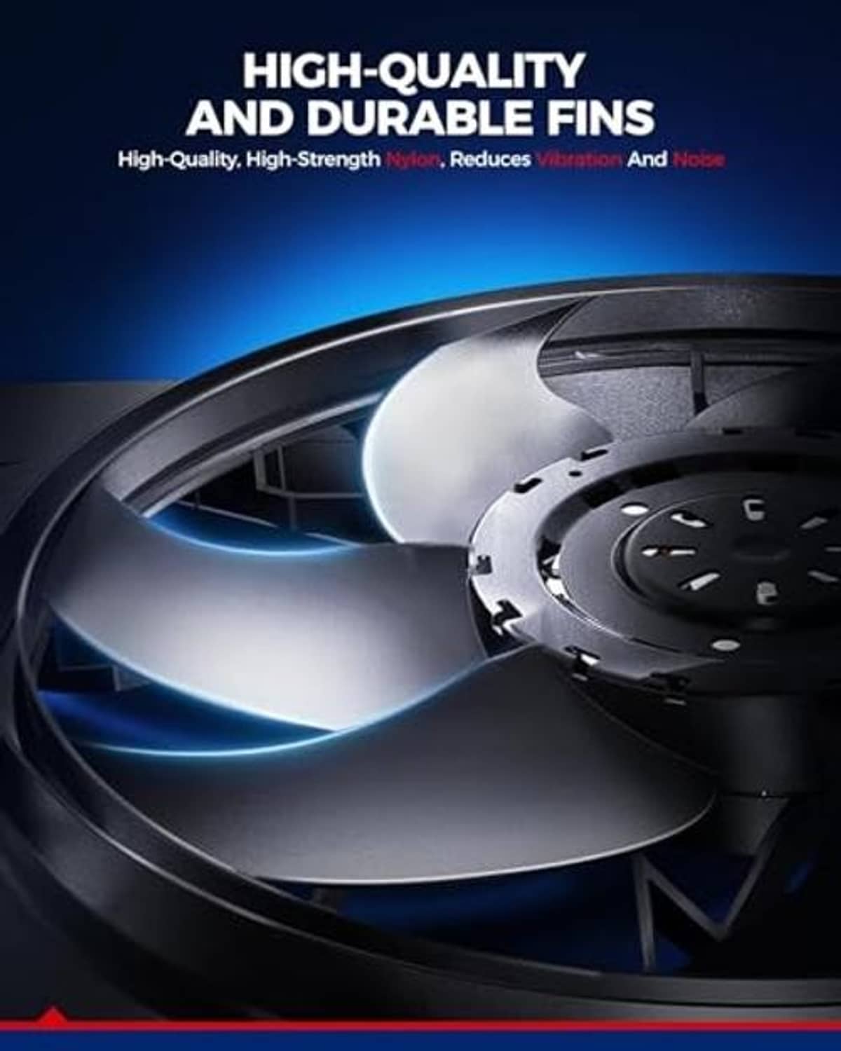 Radiator fan with durable fin blades and fan housing close-up