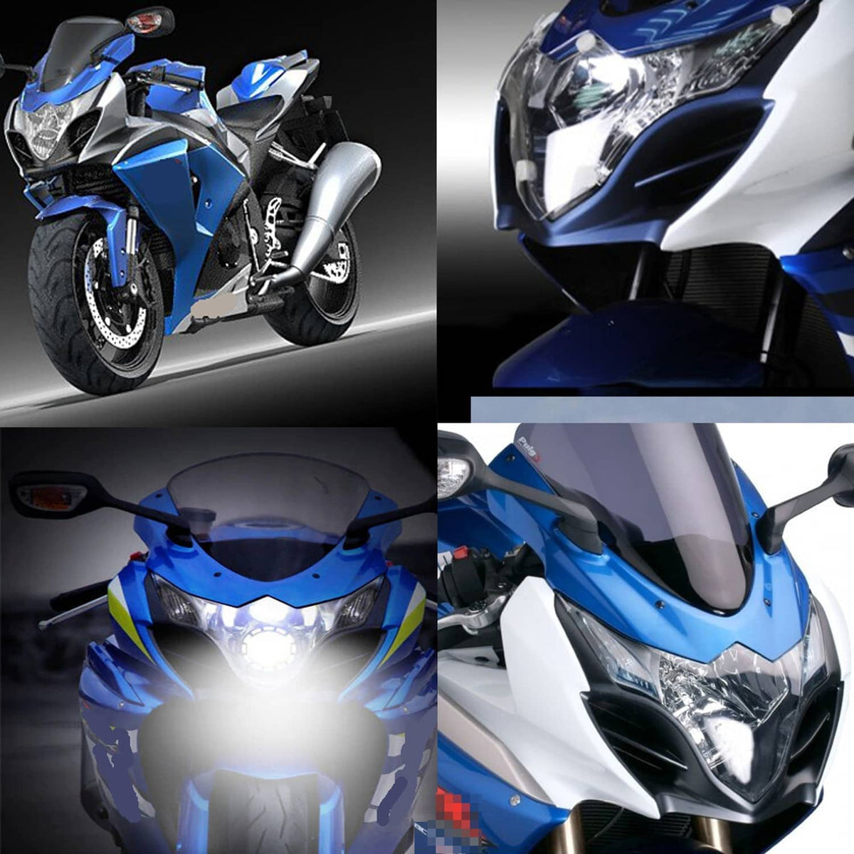 Front headlight lamp assembly, multiple views showing clear lens and chrome reflector
