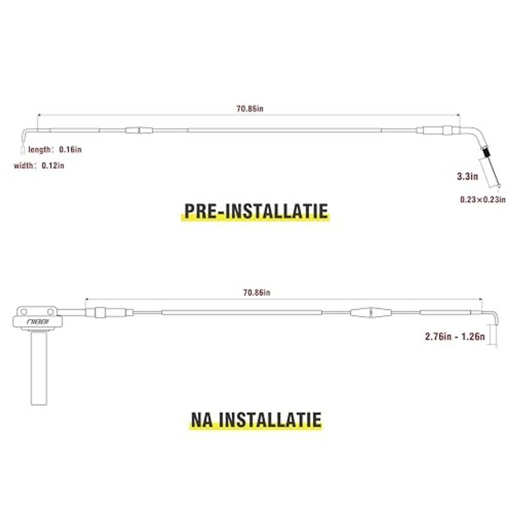 Throttle cable assembly installation diagram with pre- and during-install cable layout
