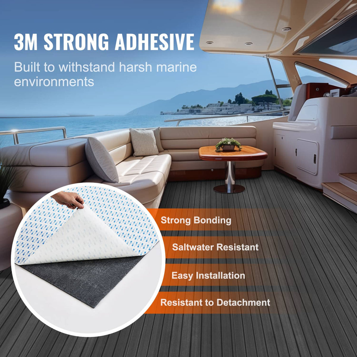 Dark gray yacht deck flooring sheet with textured surface for marine use