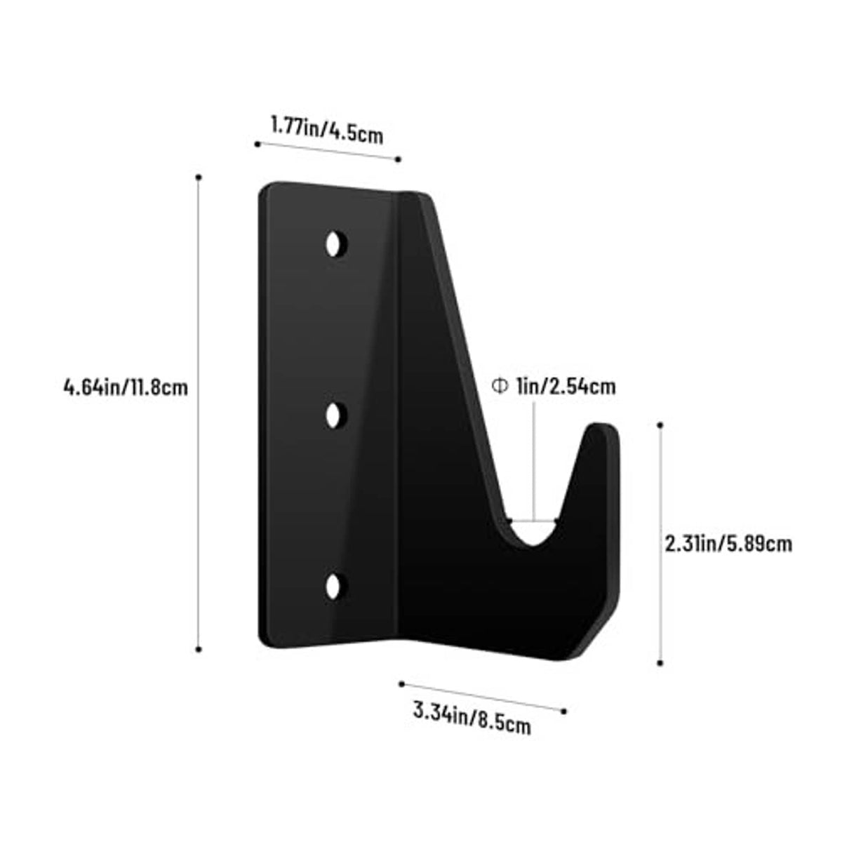 Black wall-mount jack stand bracket with size dimension lines