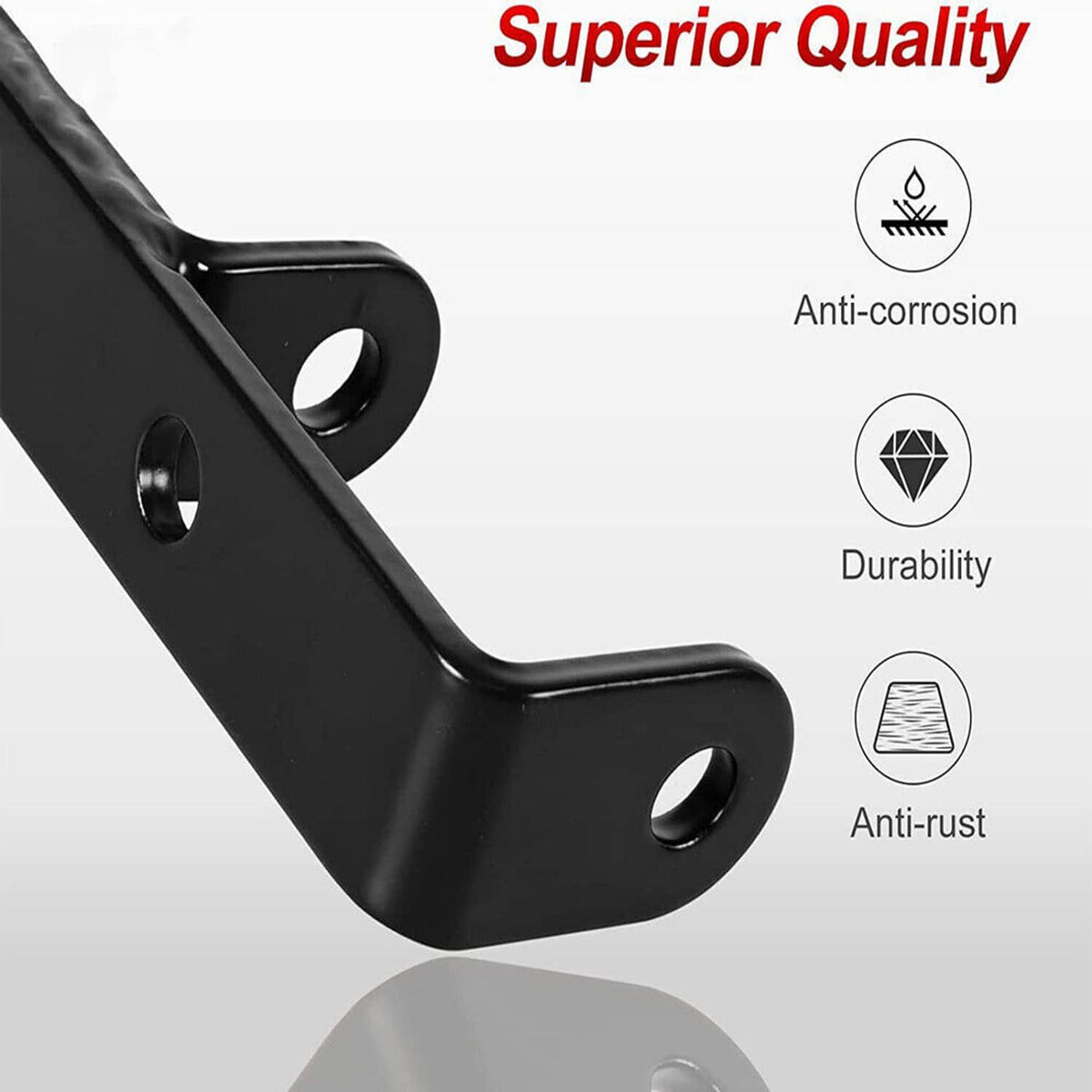 Black coated alternator bracket corner with round mounting holes
