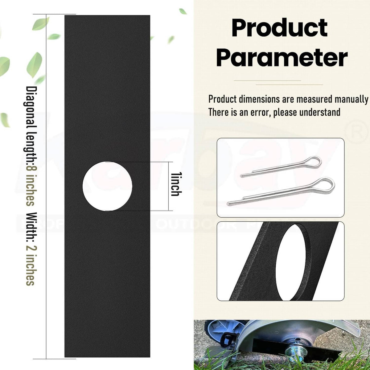 Black edger blade bar with oval mounting hole for lawn edging