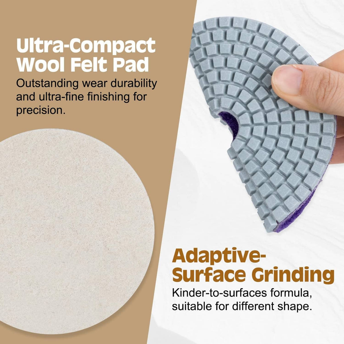 Diamond grinding pads with a blue diamond-texture disc and a beige finishing disc