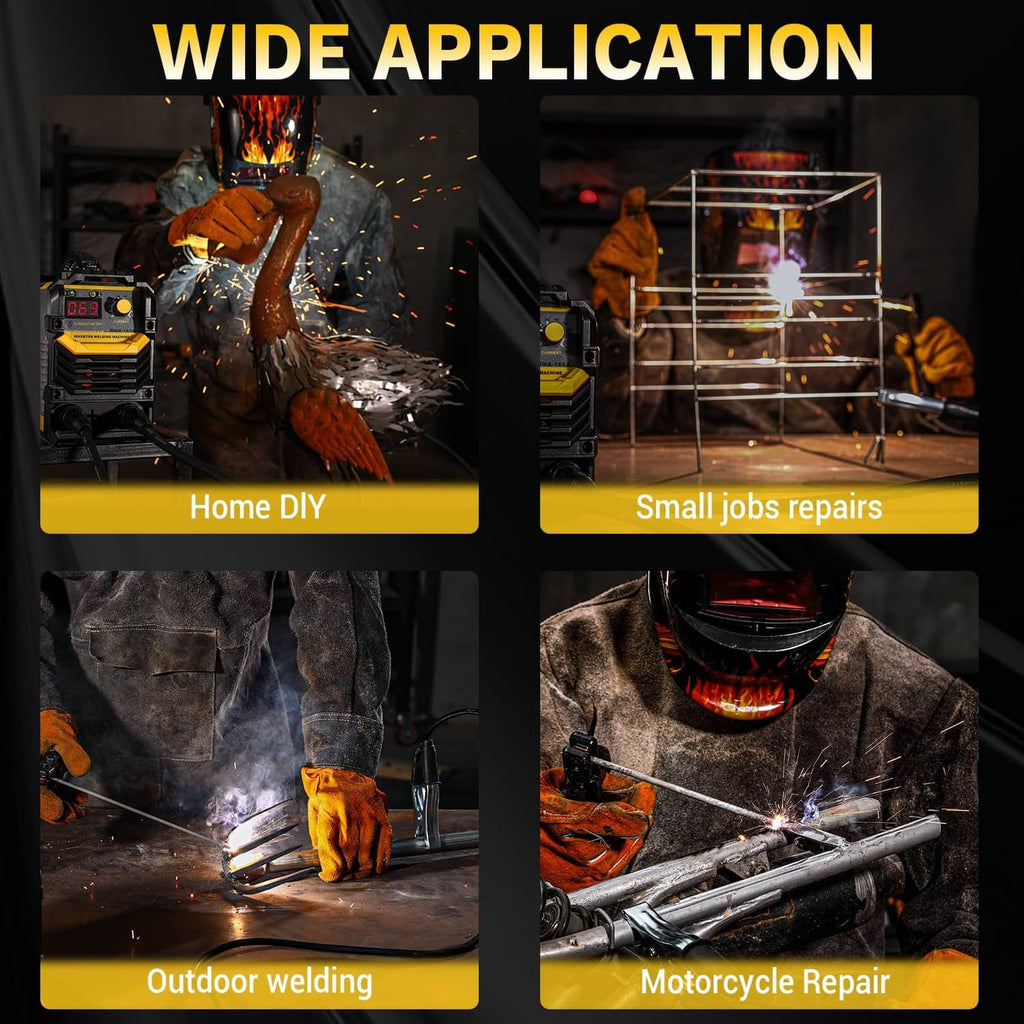 MMA stick welder welding metal parts with sparks for home and repair work