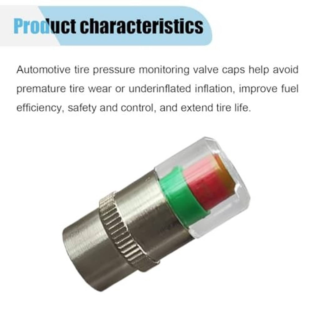 Silver tire valve stem cap with clear top and green and red indicator ring