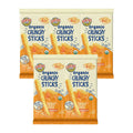 Pack of 5 organic crunchy cheddar dissolvable teething sticks, orange pouches, 6m+.