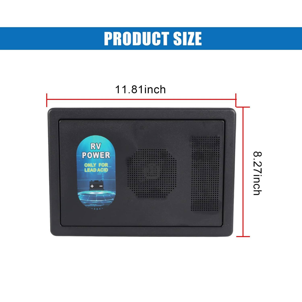 Black RV power converter front panel with cooling vents and RV power lead-acid label